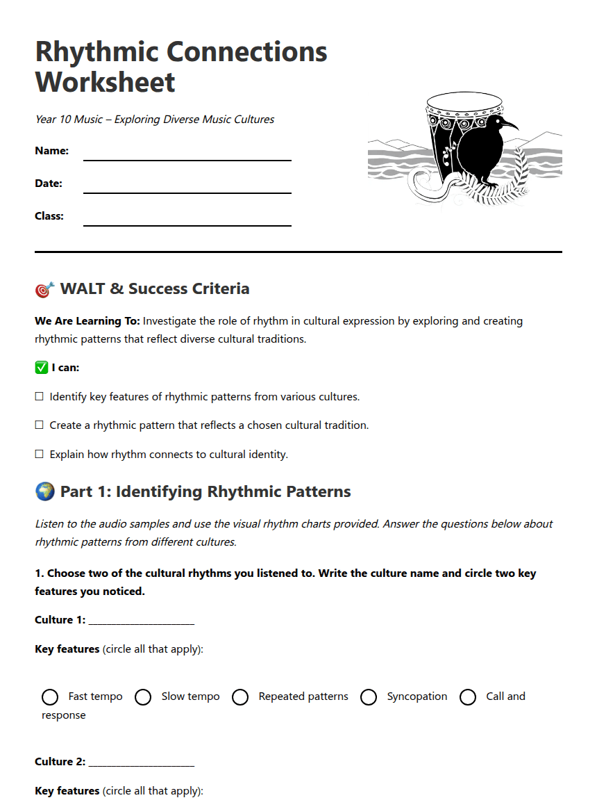 Rhythmic Connections Worksheet worksheet preview