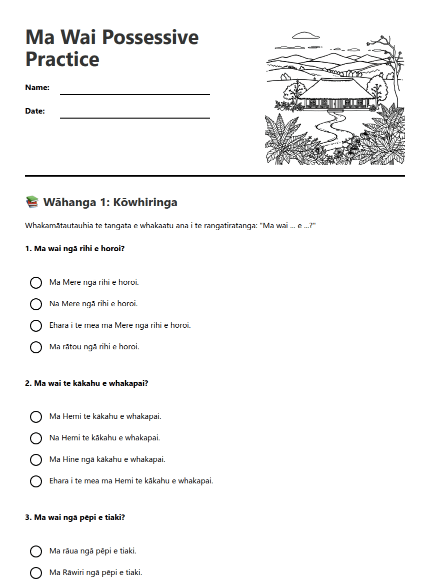 Ma Wai Possessive Practice worksheet preview