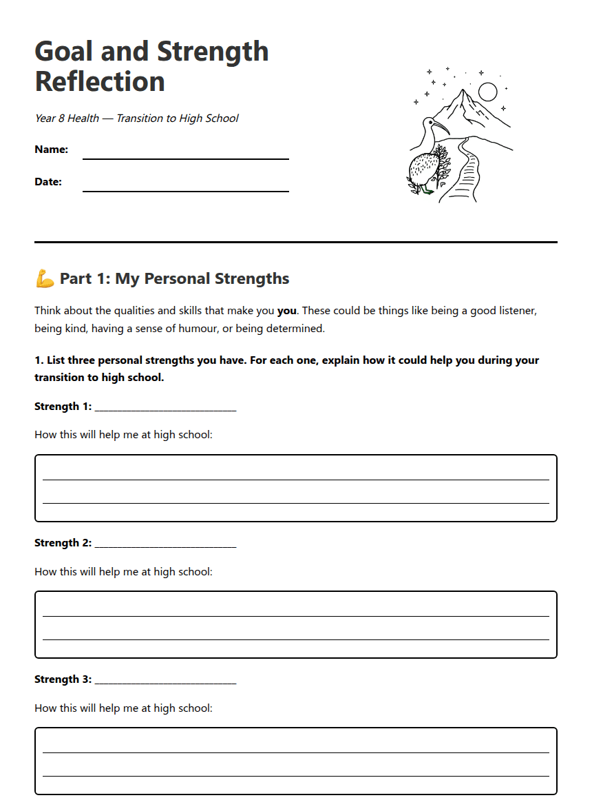 Goal Setting and Strengths worksheet preview