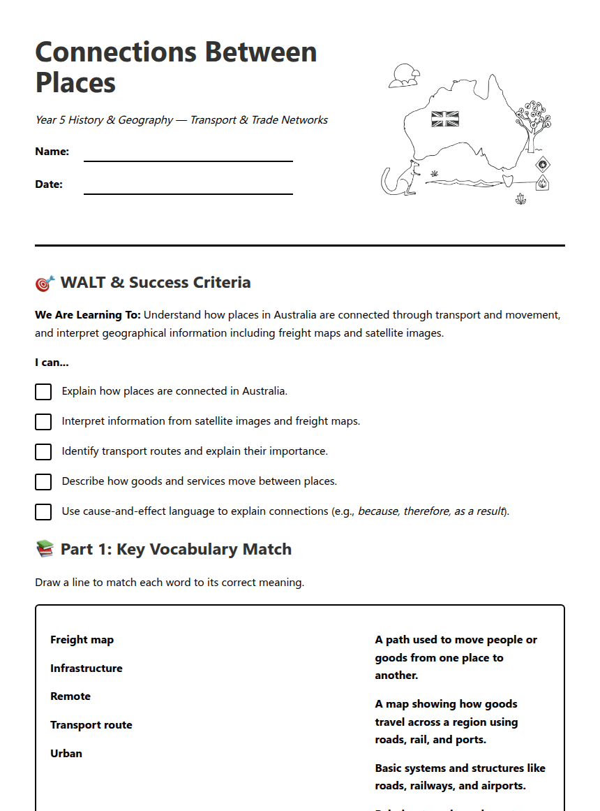 Connections in Australian Geography worksheet preview