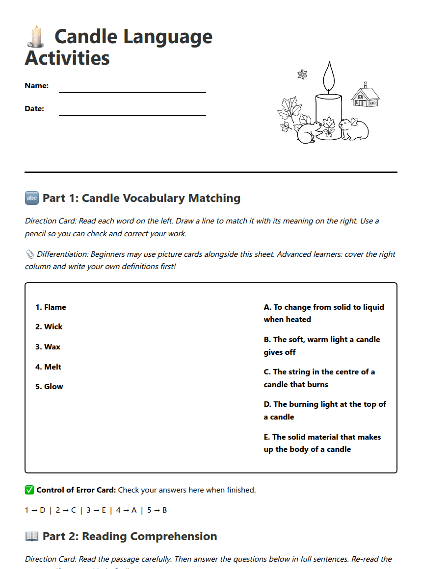 Candle Language Activities worksheet preview