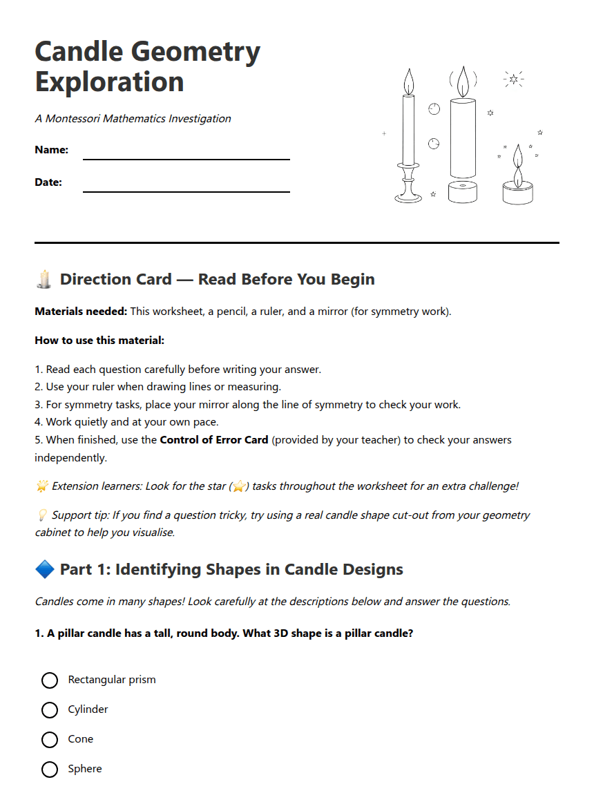 Candle Geometry Exploration worksheet preview