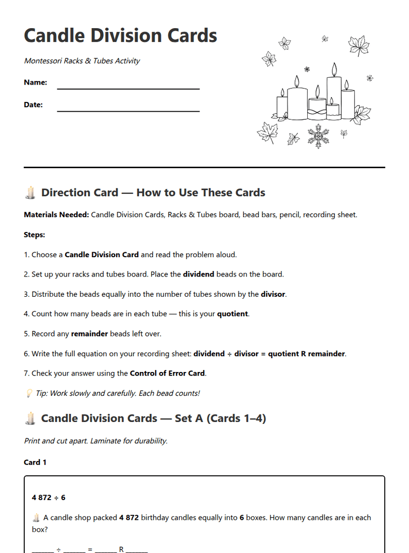 Candle Division Cards
