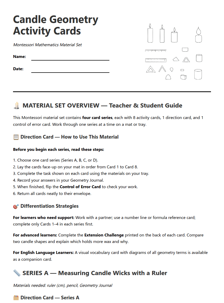Candle Geometry Activity Cards worksheet preview