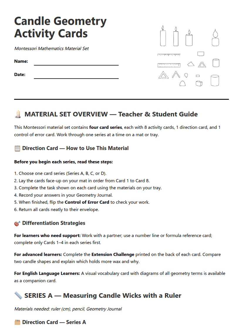 Candle Geometry Activity Cards