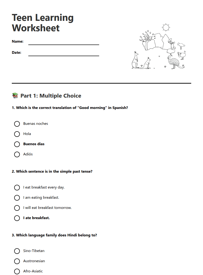 Teen Learning Worksheet worksheet preview