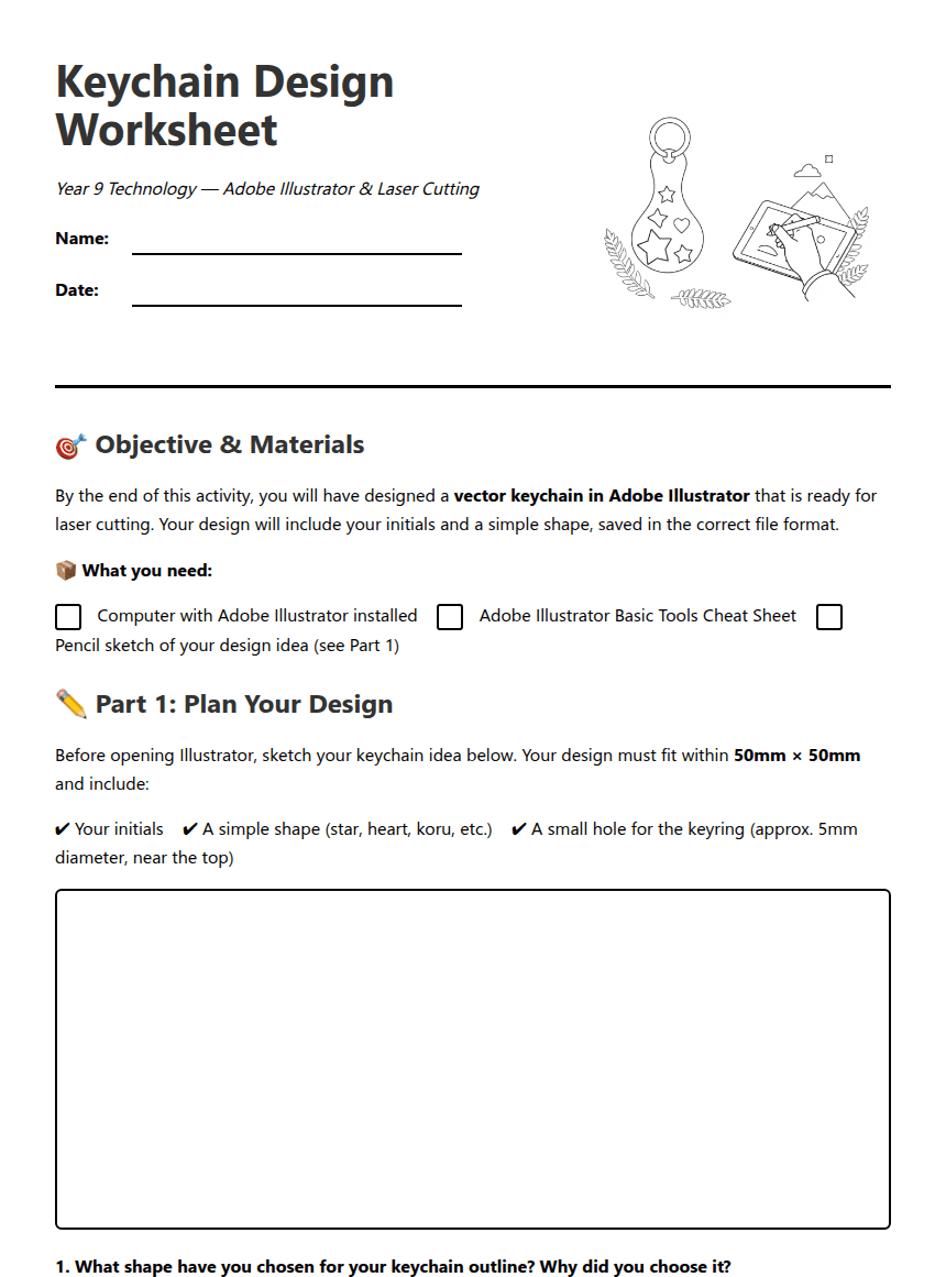 Keychain Design Worksheet worksheet preview