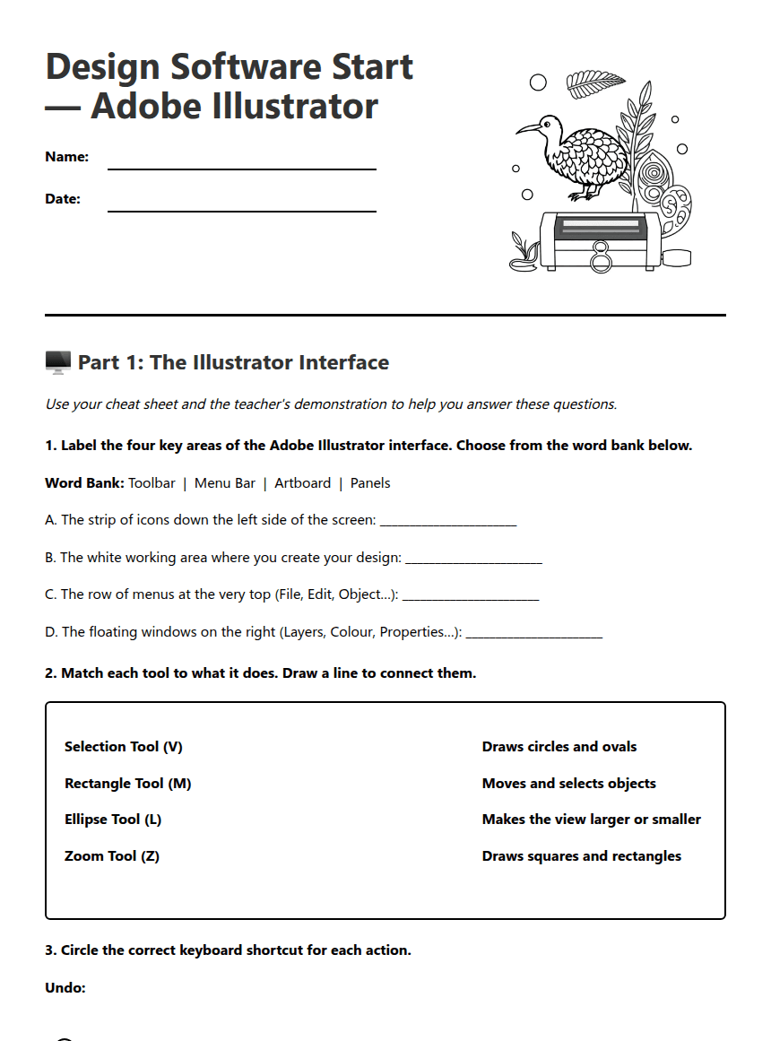 Design Software Basics Worksheet worksheet preview
