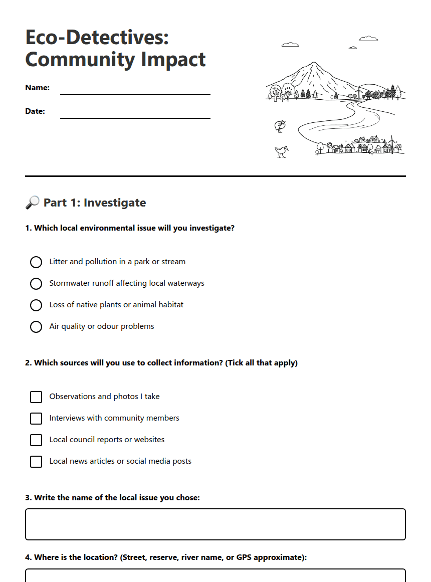 Eco-Detectives: Community Impact worksheet preview