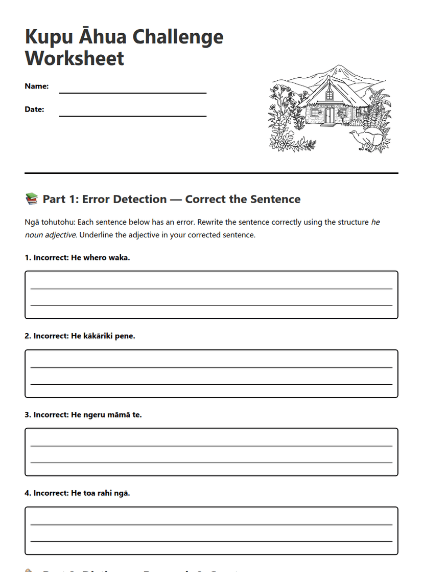 Kupu Āhua Challenge Worksheet