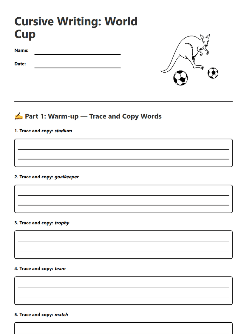 Cursive Writing: World Cup