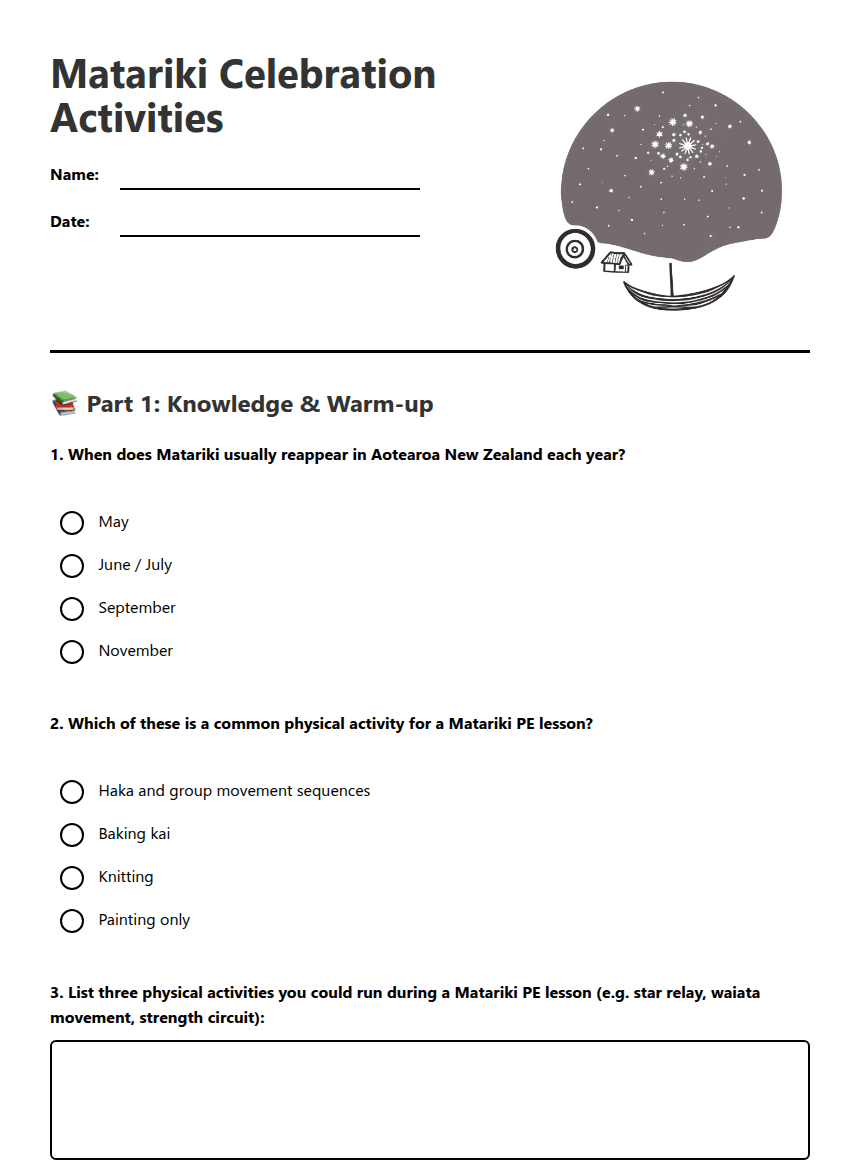 Matariki Celebration Activities worksheet preview