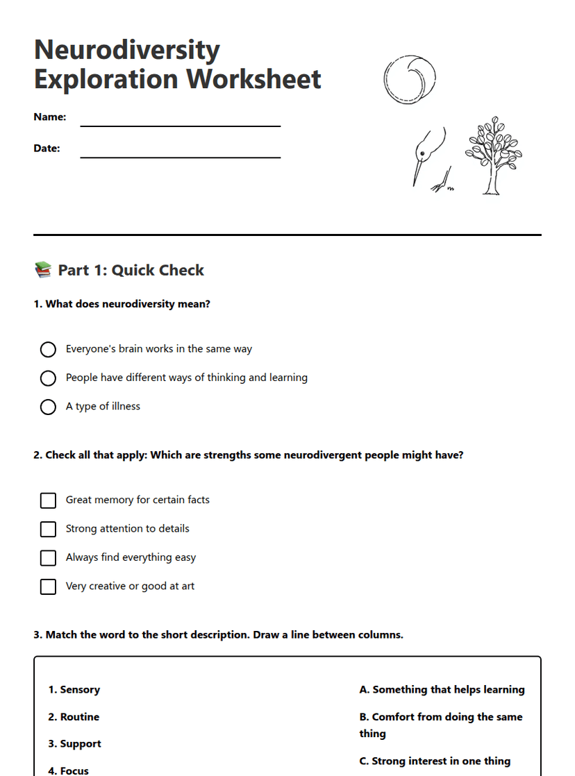 Neurodiversity Exploration Worksheet