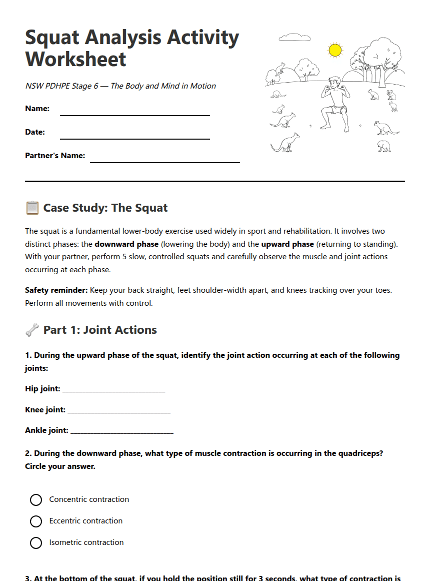 Squat Analysis Activity Worksheet worksheet preview