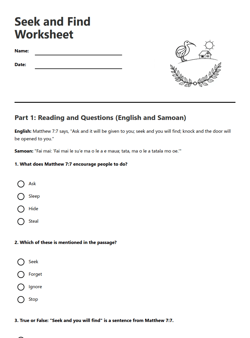 Seek and Find Worksheet worksheet preview