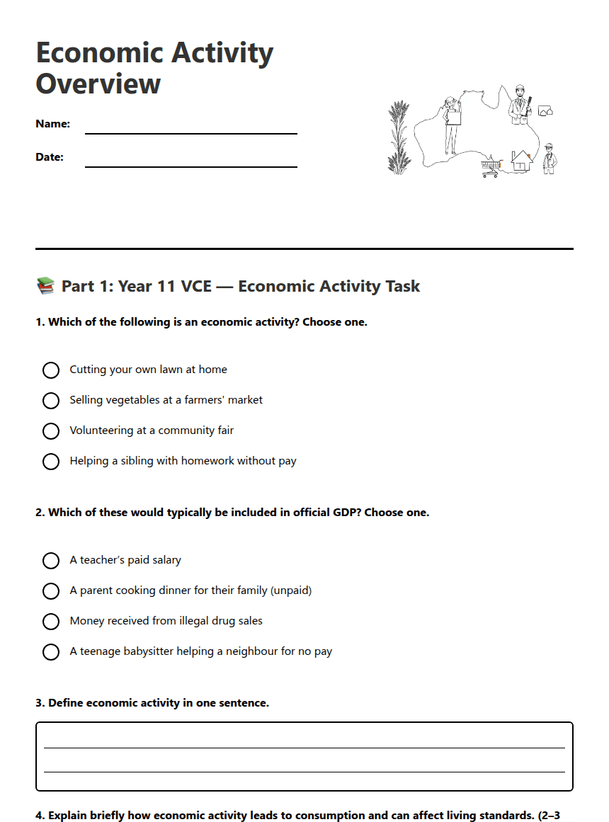 Economic Activity Overview worksheet preview