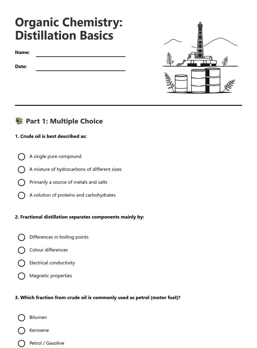 Organic Chemistry: Distillation Basics worksheet preview
