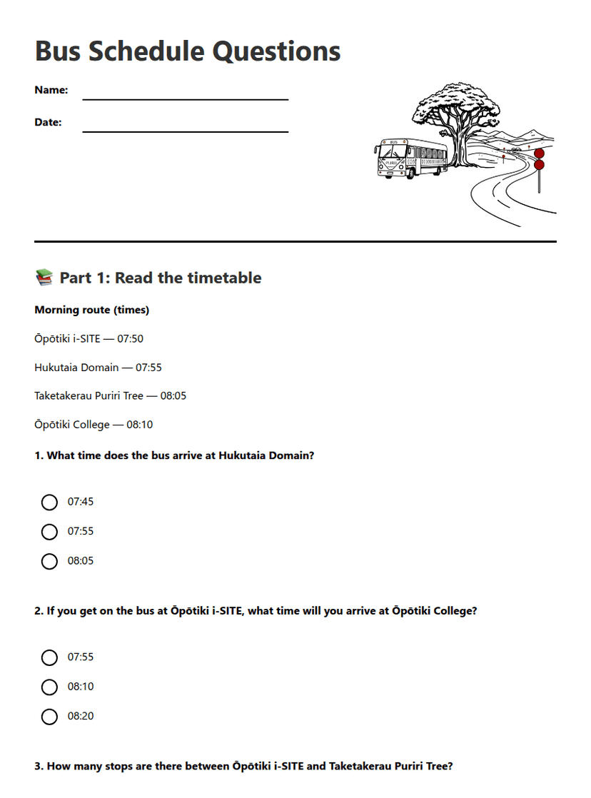 Bus Schedule Questions