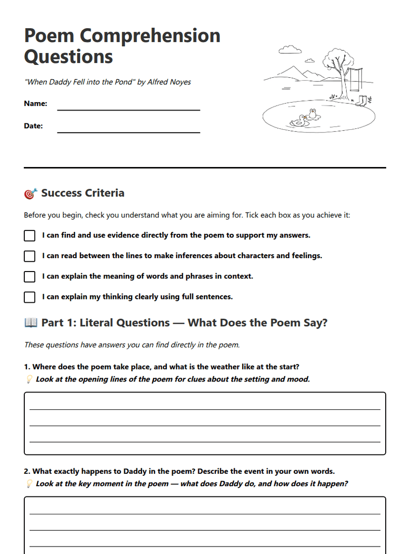Poem Comprehension Questions