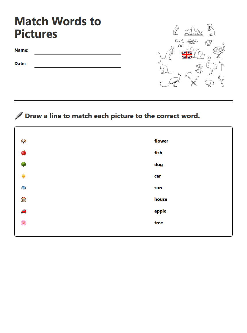 Match Words to Pictures worksheet preview