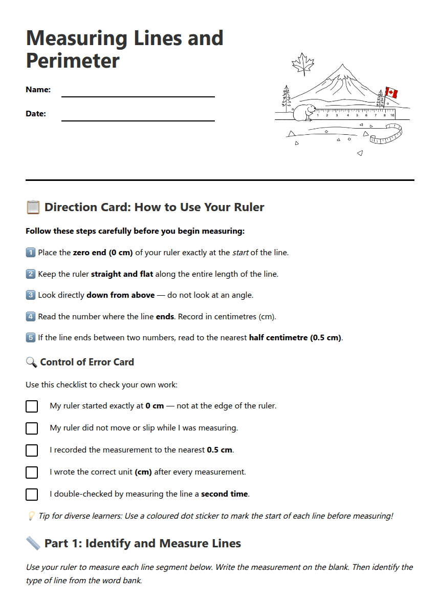 Measuring Lines and Perimeter worksheet preview