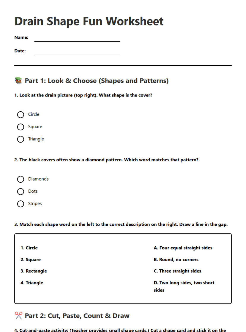 Drain Shape Fun Worksheet