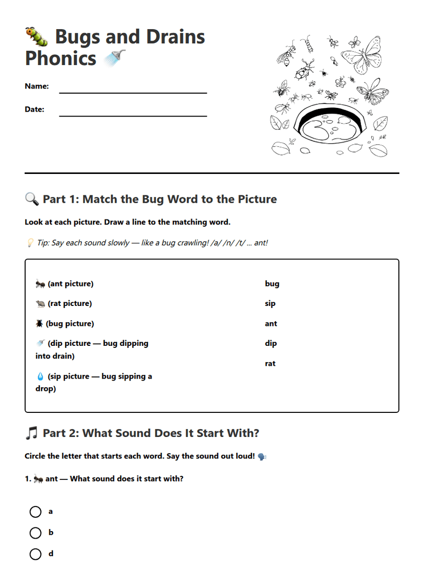 Bugs and Drains Phonics
