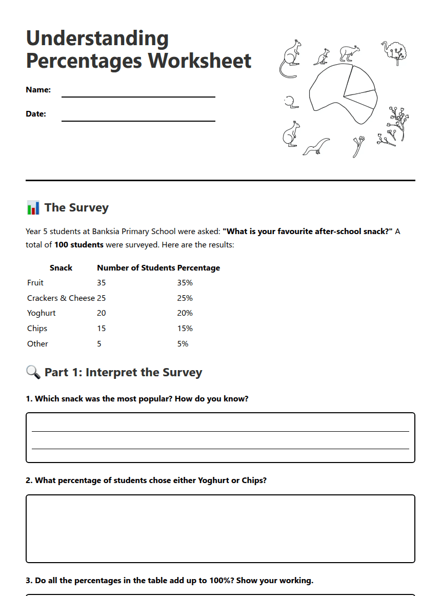 Understanding Percentages Worksheet worksheet preview