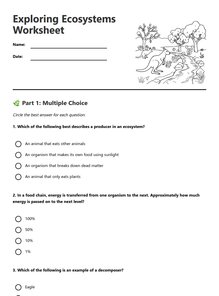 Exploring Ecosystems Worksheet worksheet preview
