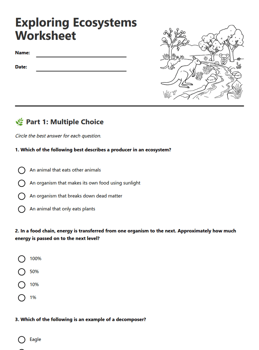 Exploring Ecosystems Worksheet