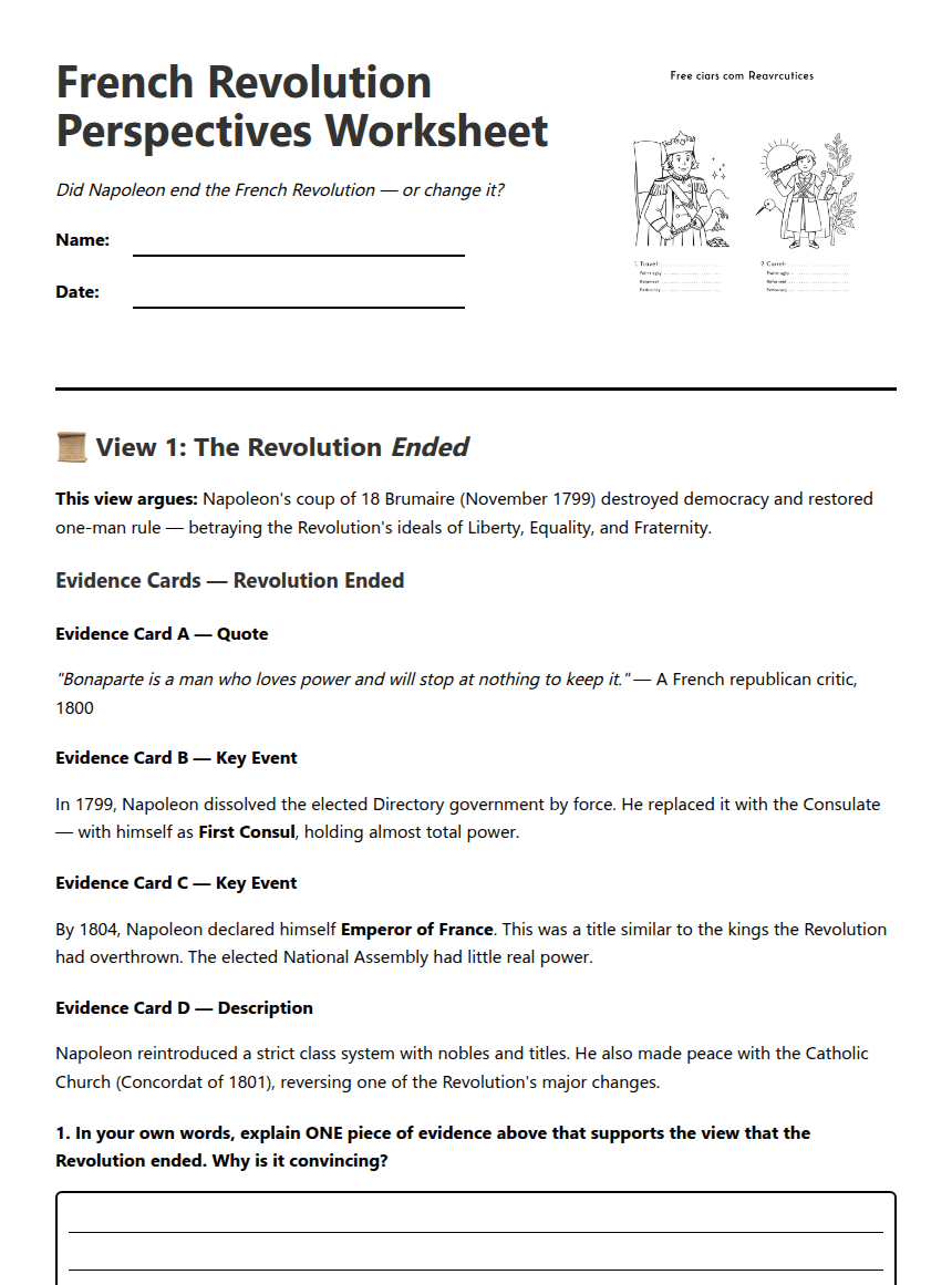 French Revolution Perspectives Worksheet worksheet preview