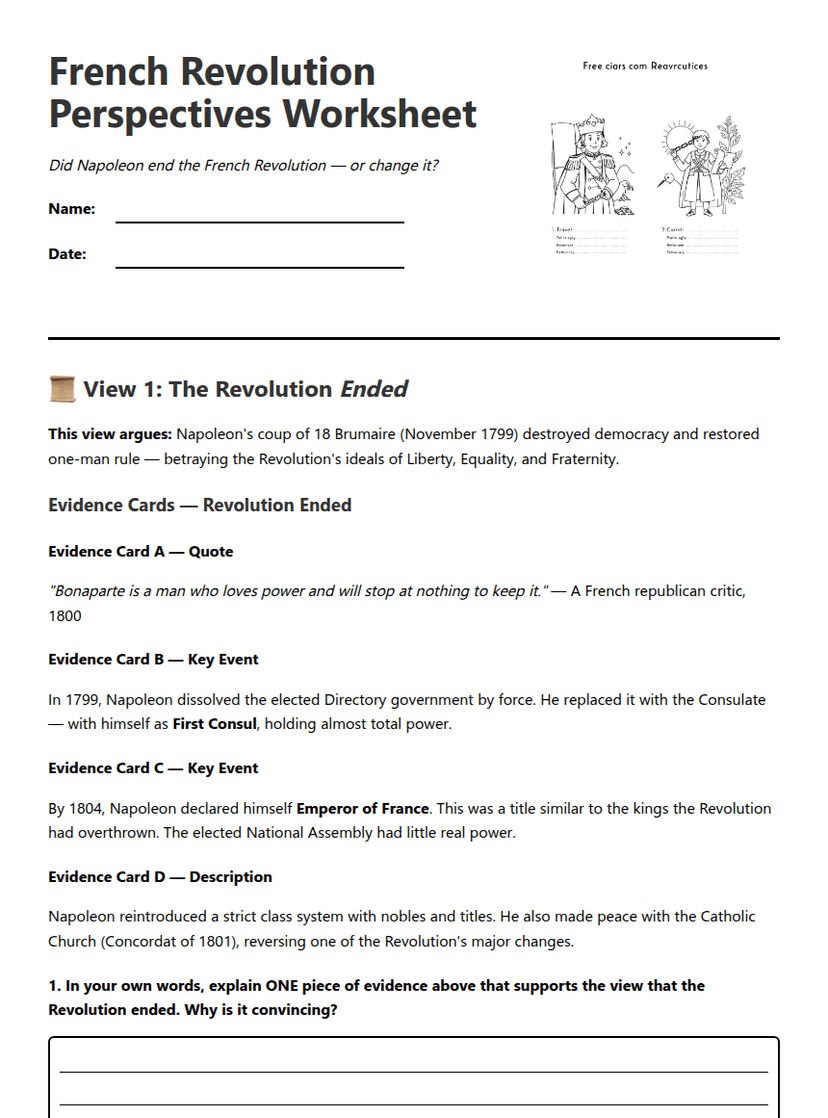 French Revolution Perspectives Worksheet