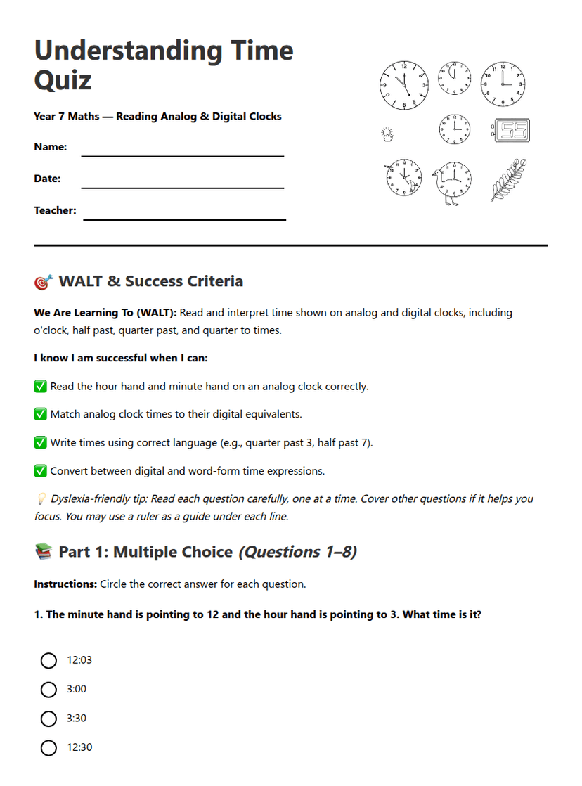 Understanding Time Quiz