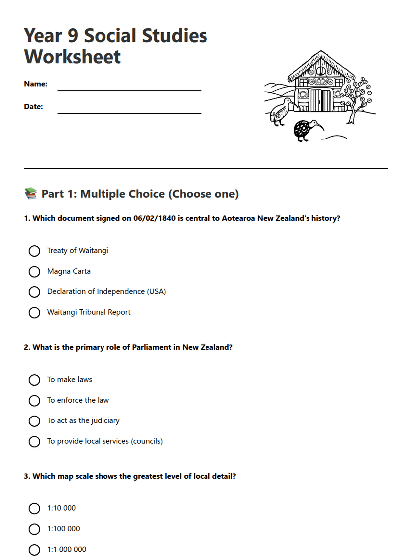 Year 9 Social Studies Worksheet