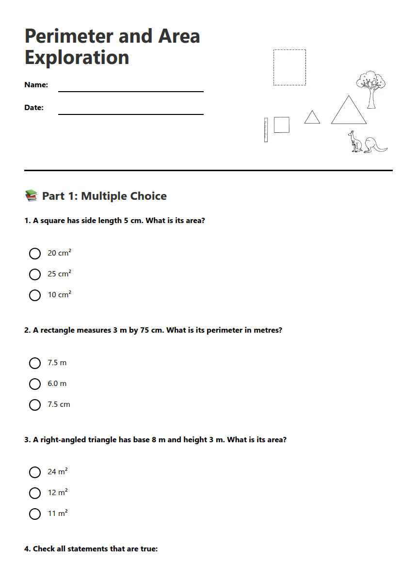 Perimeter and Area Exploration worksheet preview