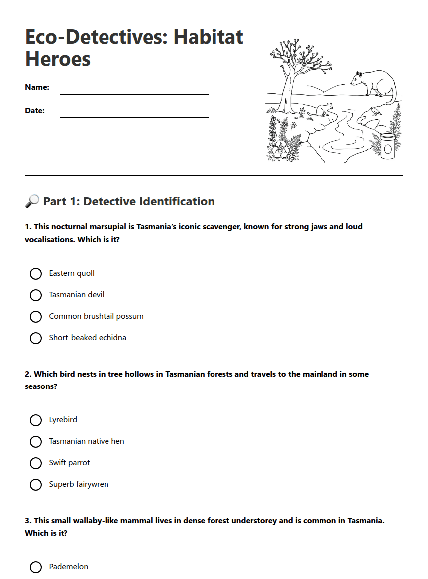 Eco-Detectives: Habitat Heroes worksheet preview