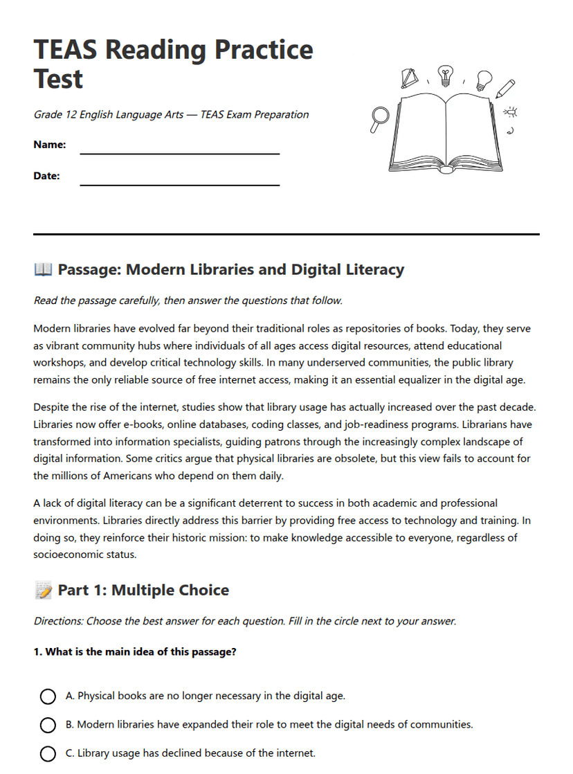 TEAS Reading Practice Test