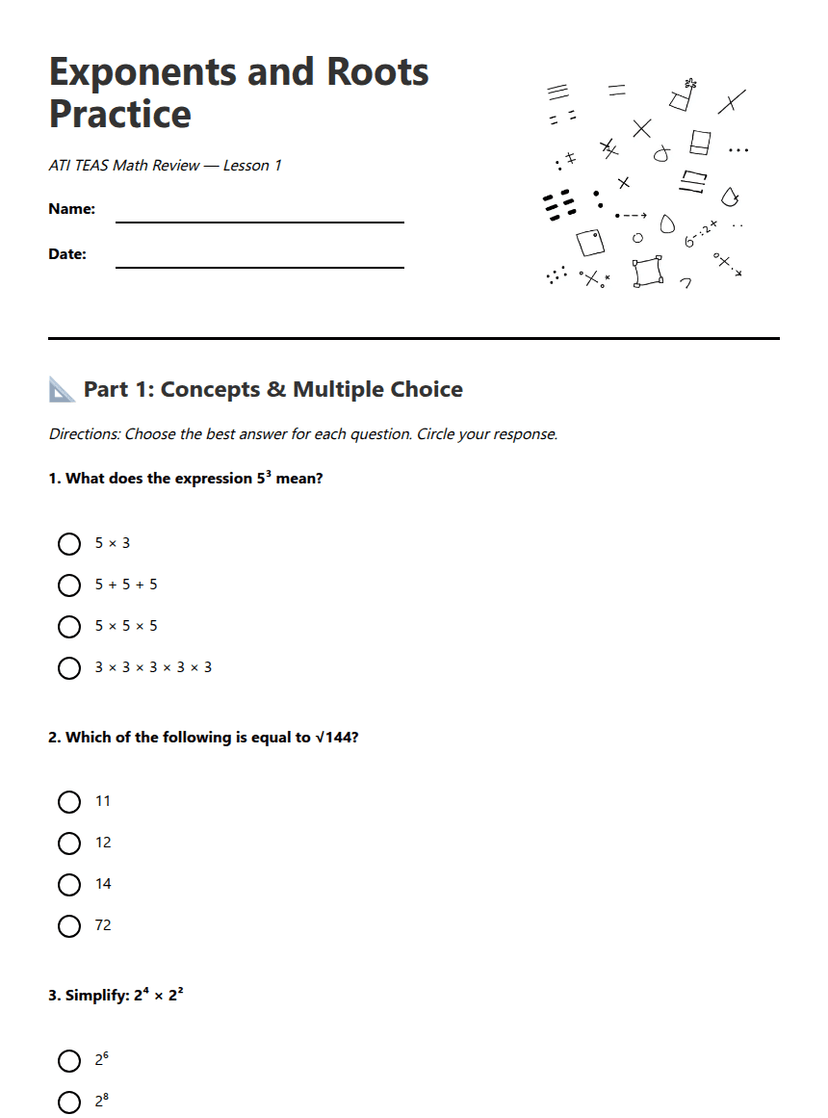 Exponents and Roots Practice