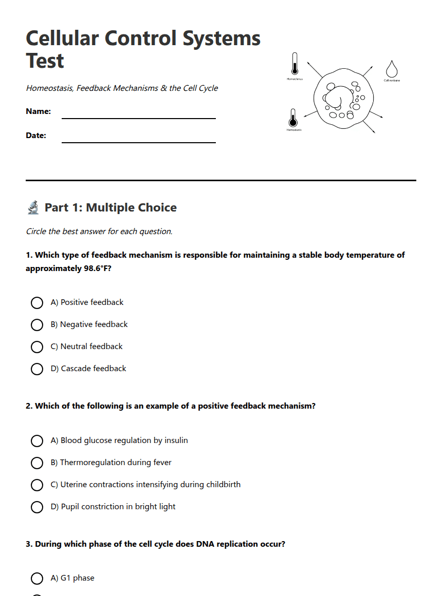 Cellular Control Systems Test worksheet preview