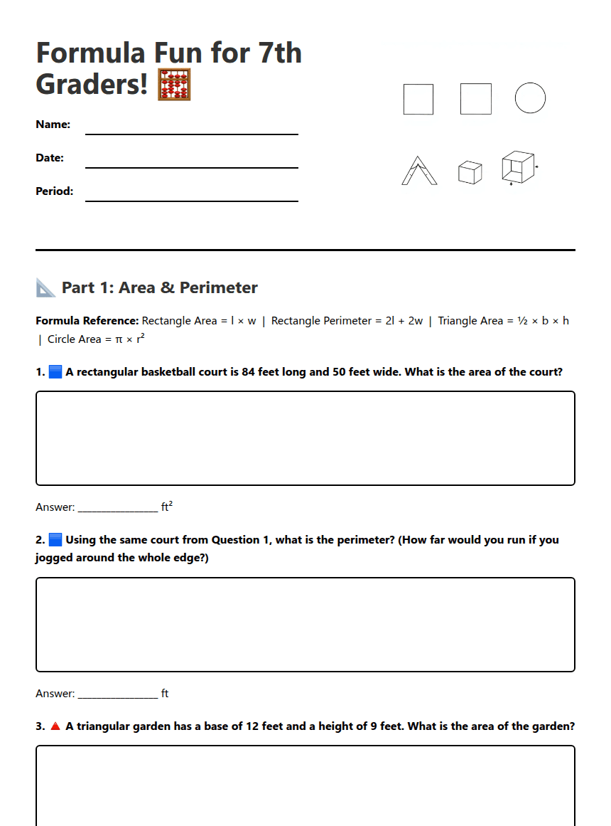 Formula Fun Worksheet worksheet preview