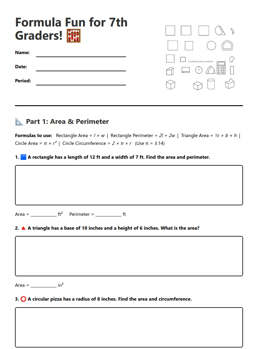 Formula Fun Worksheet worksheet preview