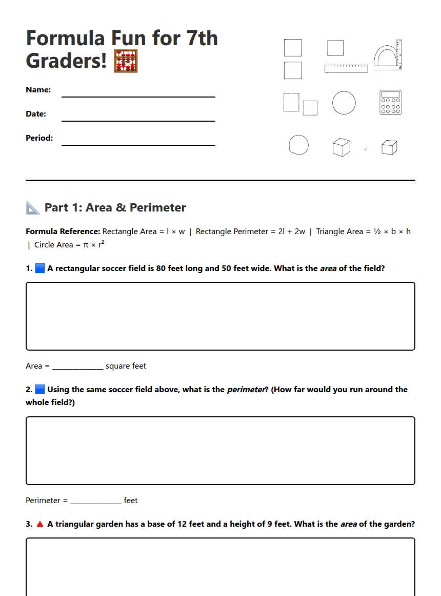 Formula Fun Worksheet worksheet preview