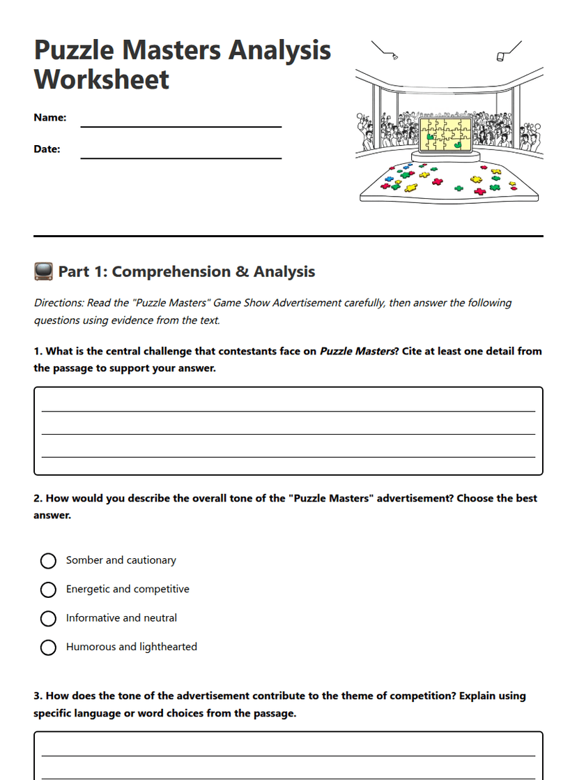 Puzzle Masters Analysis Worksheet