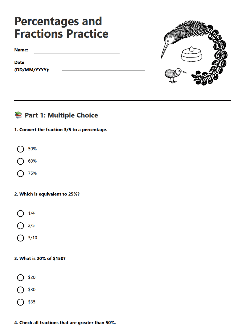 Percentages and Fractions Practice