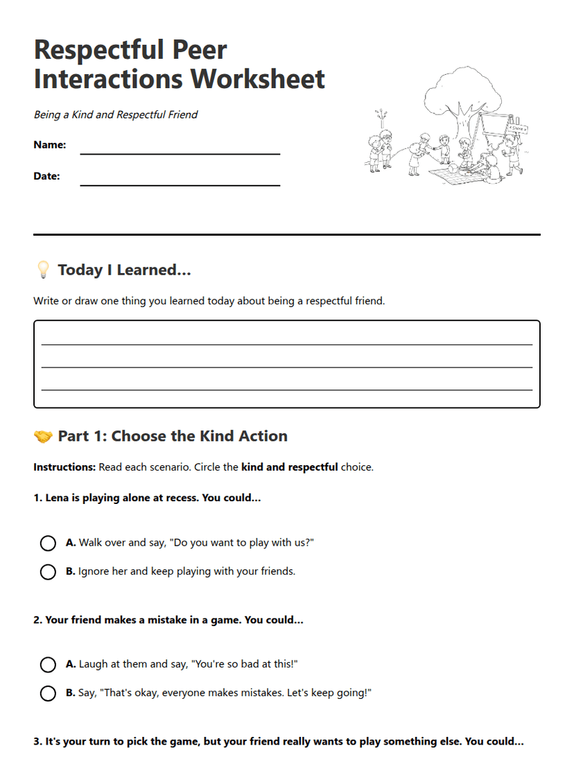 Respectful Peer Interactions Worksheet