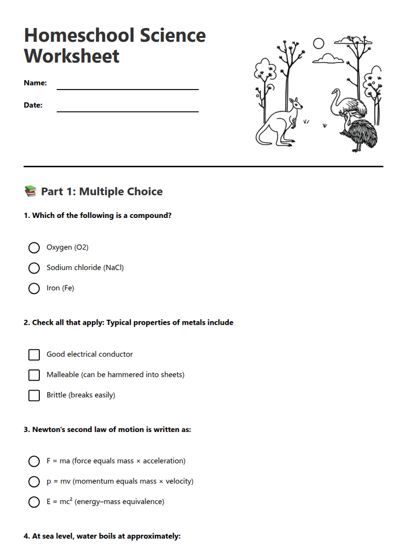 Homeschool Science Worksheet