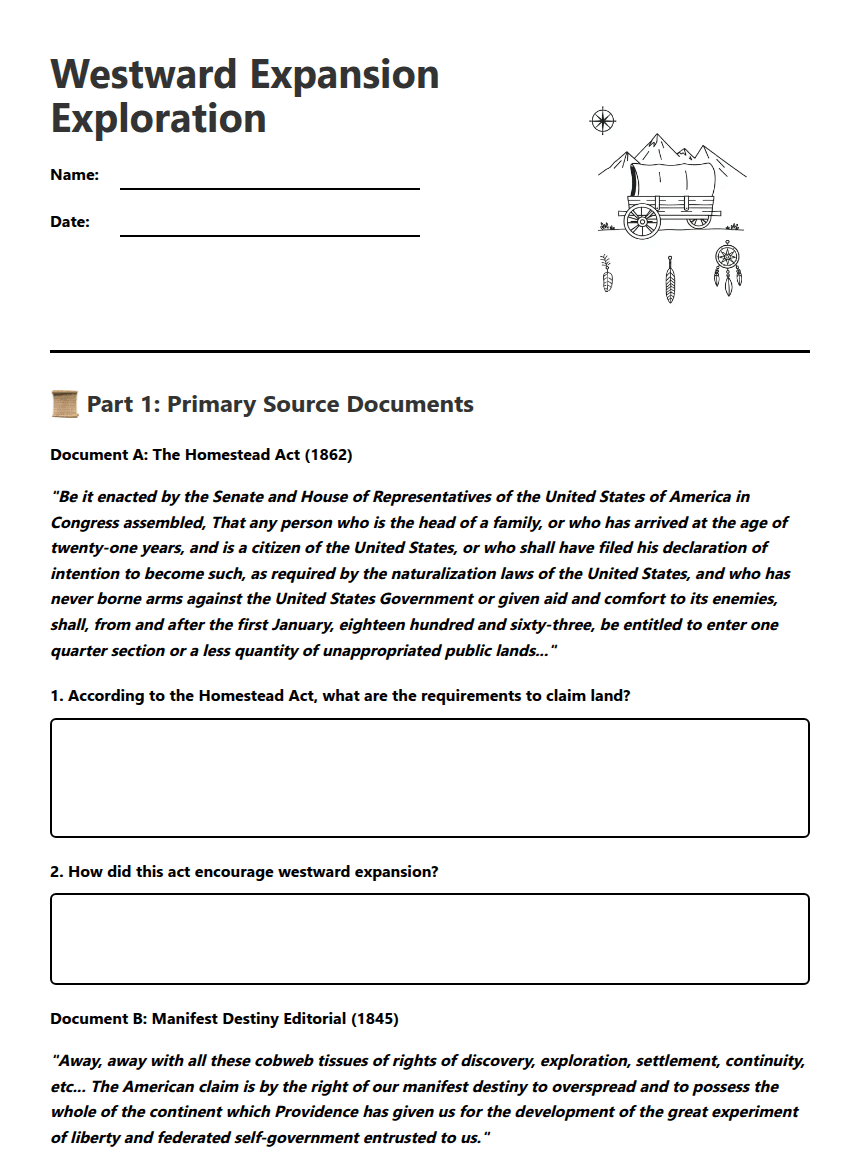 Westward Expansion Reading Comprehension worksheet preview