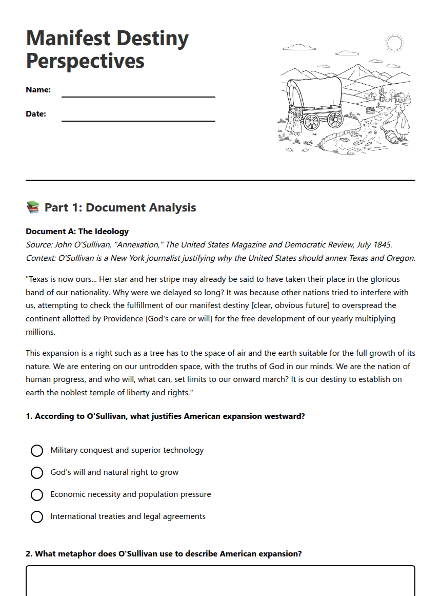 Manifest Destiny Perspectives worksheet preview