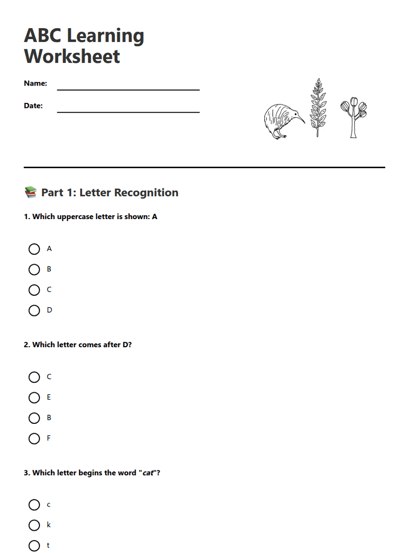 ABC Learning Worksheet