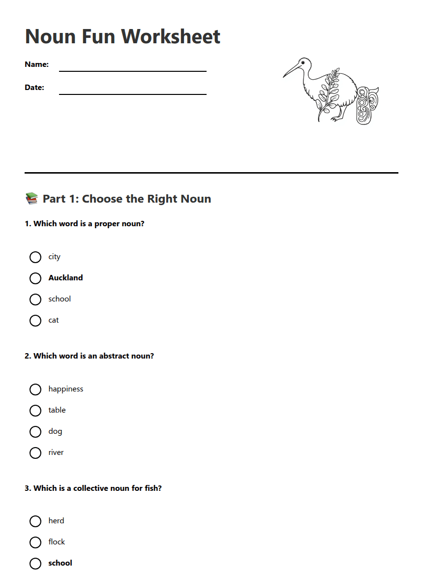 Noun Fun Worksheet worksheet preview